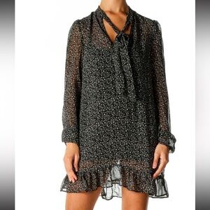 Free people Black Sheer Long-Sleeve Ruffle Dress